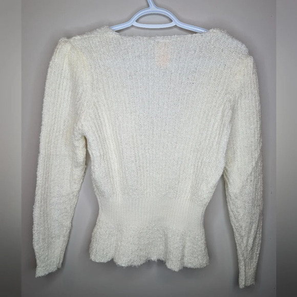 Vintage Glentex Cream Soft Fuzzy Knit Two Button Cardigan Women Medium - Picture 2 of 9